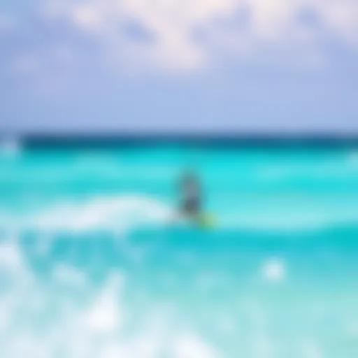 A kiteboarder gliding over the turquoise waters of Cancun