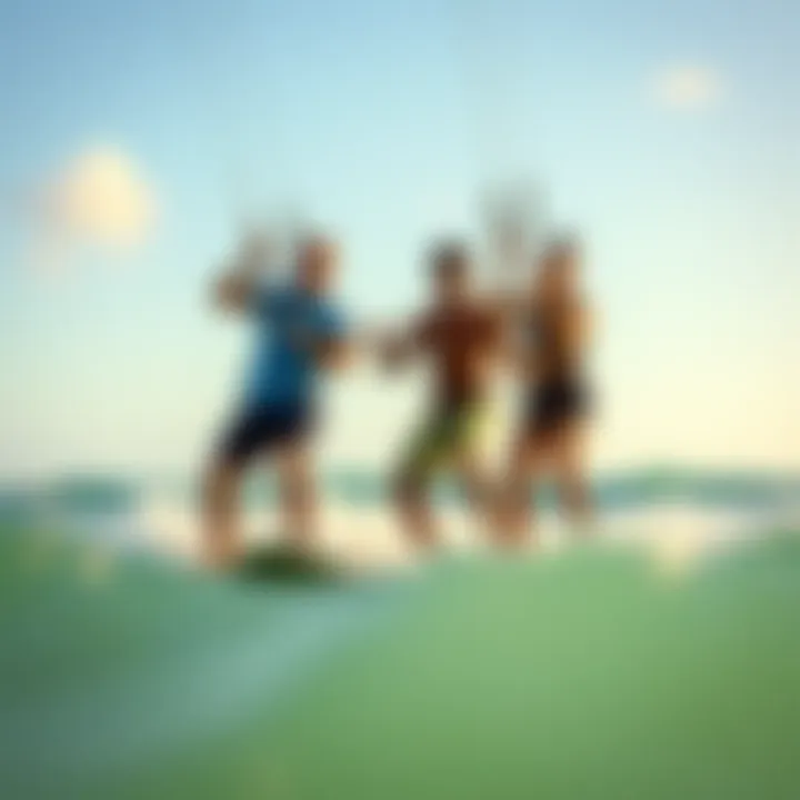 Community Engagement in Kiteboarding Kiteboarding community engaging in a friendly group activity