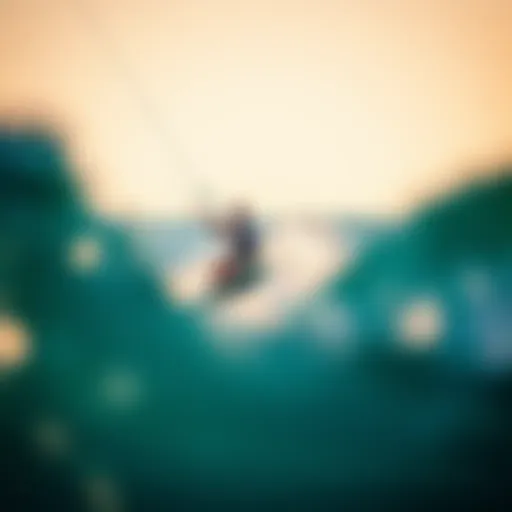 Kiteboarding Maneuver in Action Dynamic action shot of kiteboarder executing a maneuver