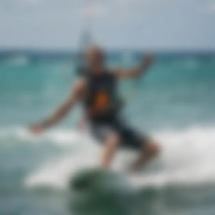 A professional kiteboarder executing a maneuver, demonstrating the thrill and skill involved in the sport amidst ideal wind conditions.