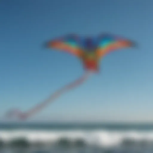 Dynamic display of Ocean Rodeo kite in action against a clear blue sky