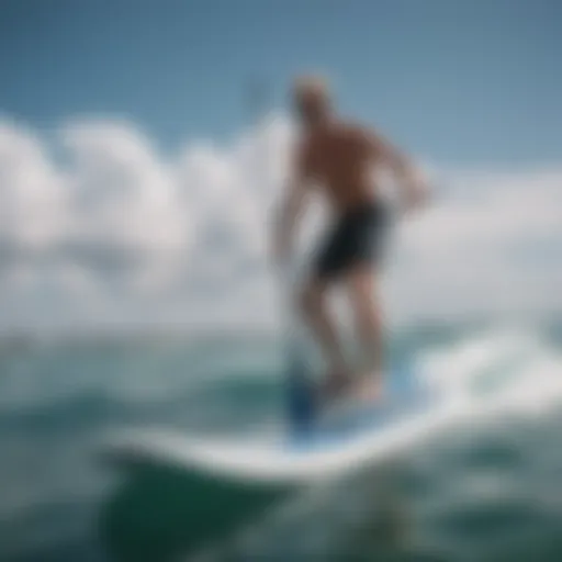 Paddle board foiling action on the water