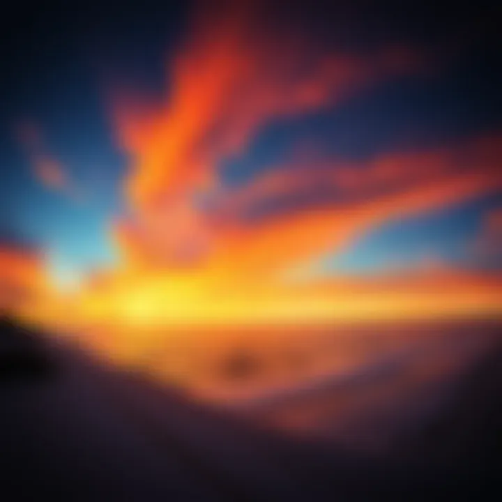 A panoramic view of Panama City Beach under a vibrant sunset, showcasing the dynamic sky.