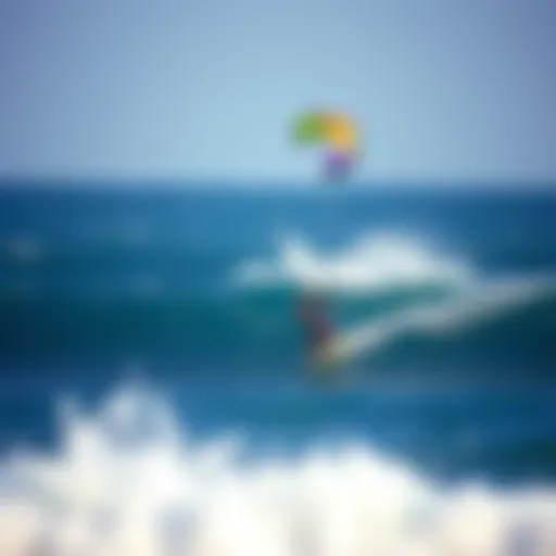Kite Soaring Above Waves A colorful kitesurfing kite soaring high above the ocean waves