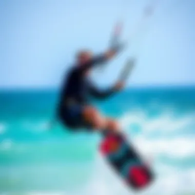 Kiteboarding rider demonstrating the Ride LX bindings in action