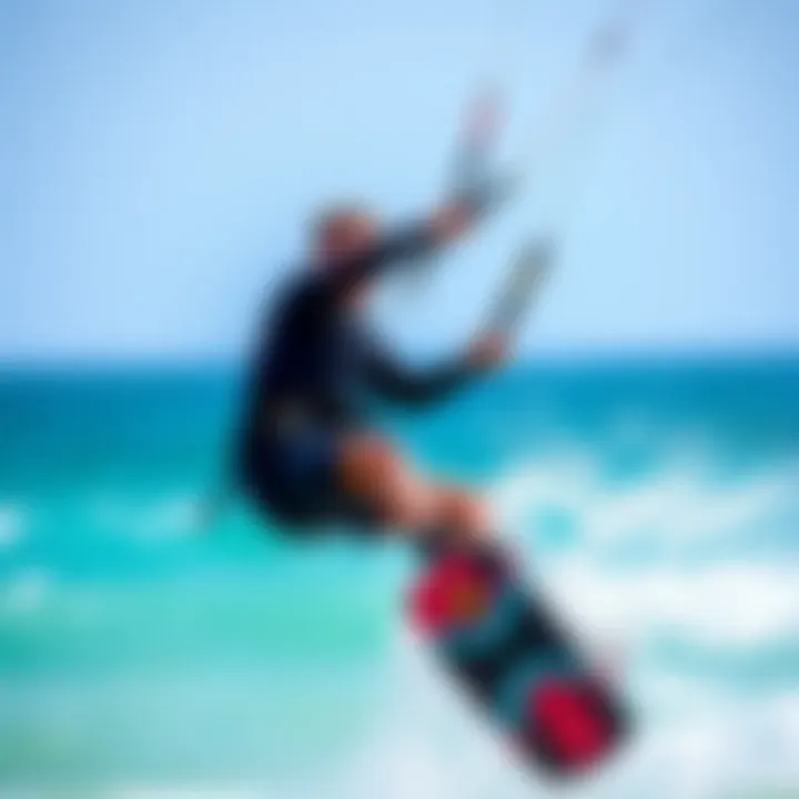 Kiteboarding rider demonstrating the Ride LX bindings in action