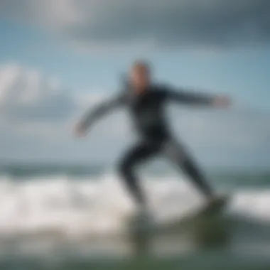 Kitesurfing Performance in Wetsuit Kitesurfer in action wearing a wetsuit