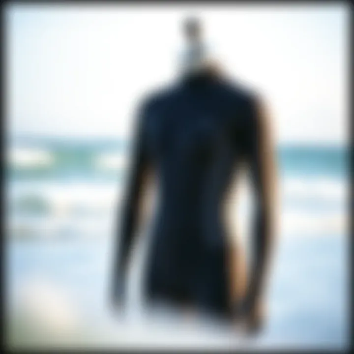 A well-fitted wetsuit displayed on a mannequin