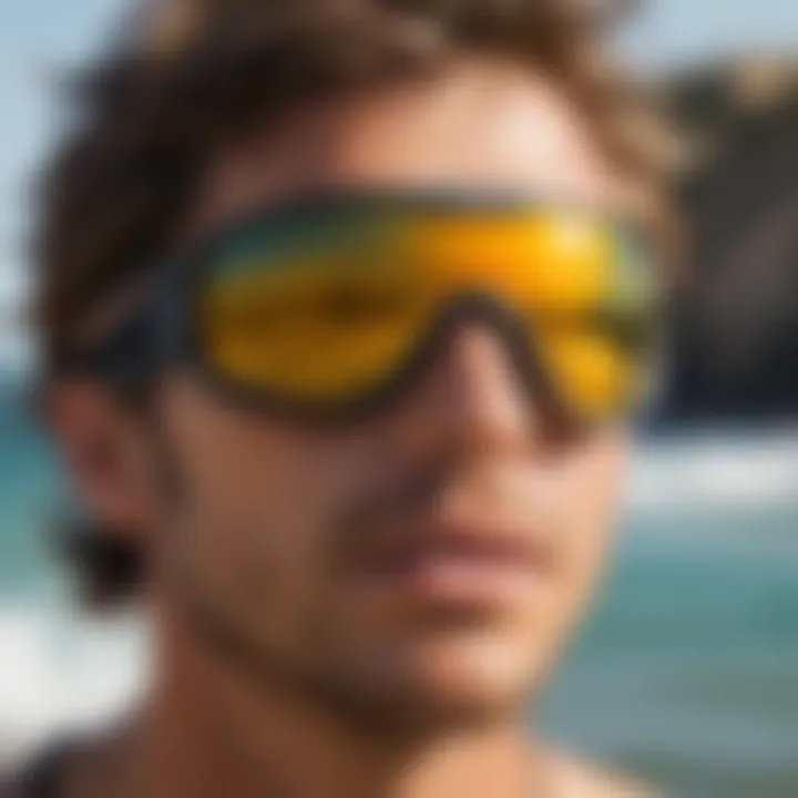 Illustration highlighting UV protection features in kitesurfing sunglasses.