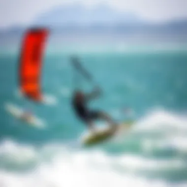 Kiteboarding with Slingshot Foil Masts Kiteboarder utilizing a slingshot foil mast in action