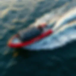 A stunning aerial view of the SPI Surf Shuttle gliding across the water