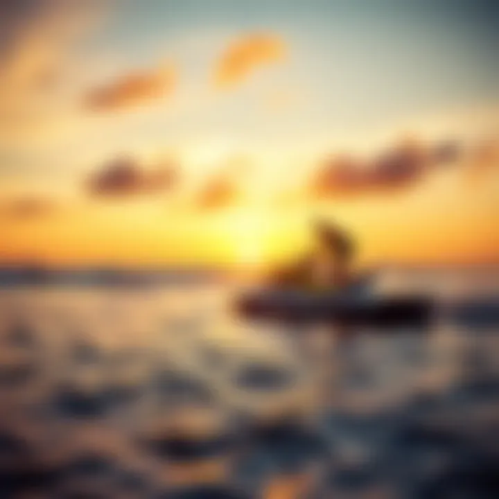 A serene sunset backdrop showcasing sustainable water sports practices