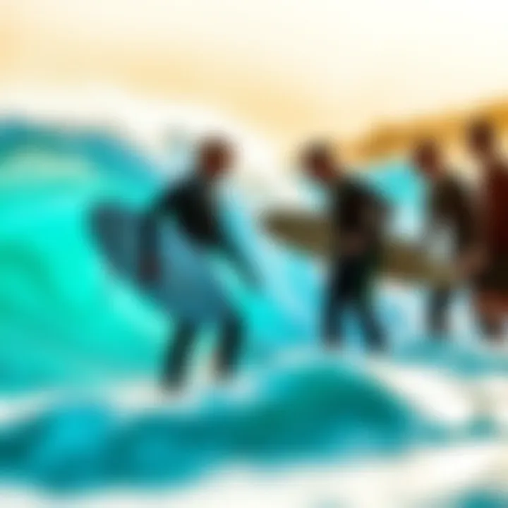 Group of surfers analyzing wave conditions