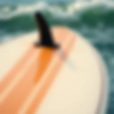 Close-up of a surfboard with detailed features