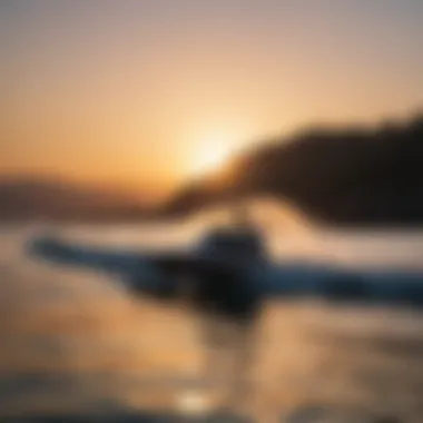 Beautiful sunset reflecting on water with a hydrofoil silhouette