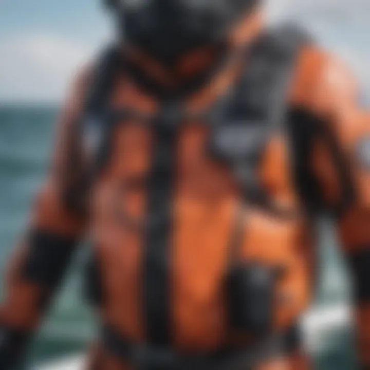 Close-up of a high-performance survival suit designed for maritime conditions