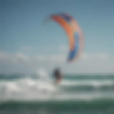 A kiteboarder navigating challenging wind conditions while switching kites.