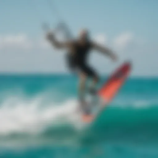 Kiteboarder gliding over turquoise waters