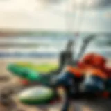 Essential Kitesurfing Equipment Kitesurfing gear displayed on the beach