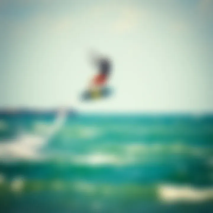 Kiteboarder in Action with Carbon Fibre Mast Kiteboarder performing an aerial maneuver with carbon fibre mast in action