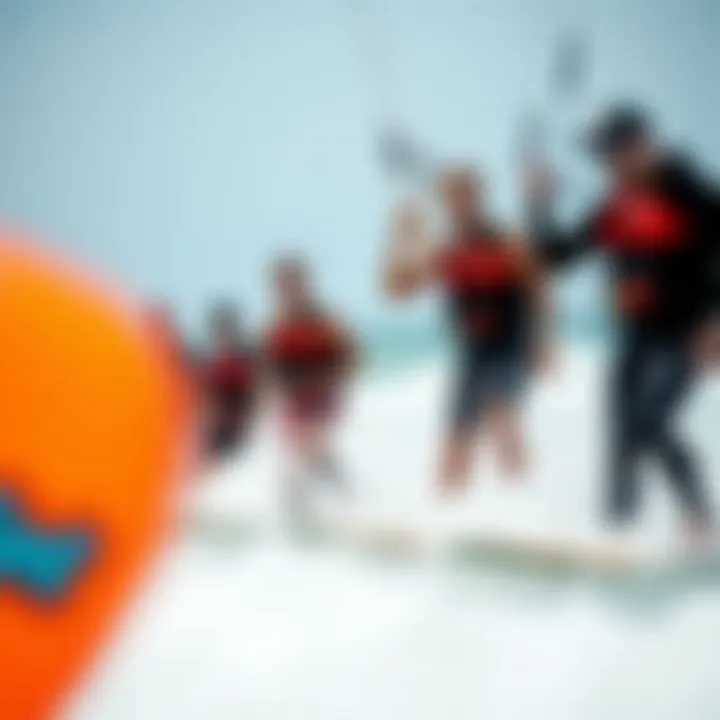 Kiteboarding Skill Levels and Impact Vests Diverse group of kiteboarders demonstrating skill levels