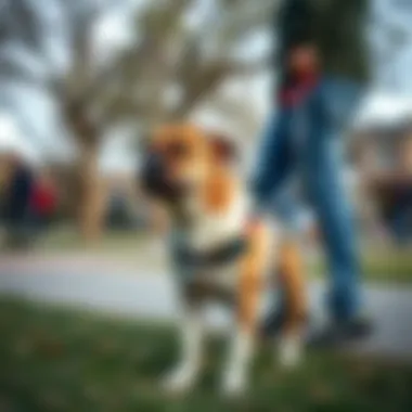Smart Leash in Use by Dog Owner A dog owner using a smart leash in a park