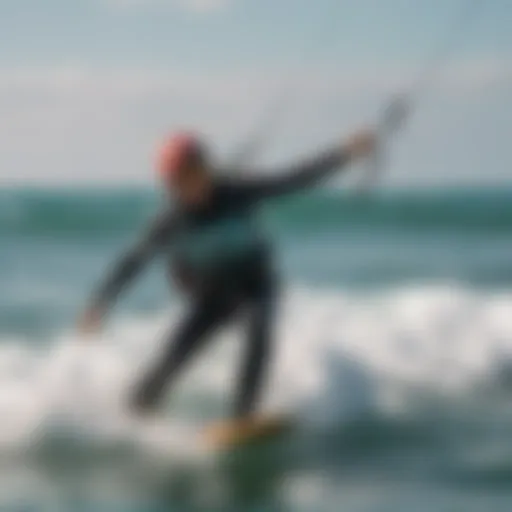 A kite surfer wearing a high-quality helmet while performing tricks on the water.