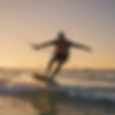 Kiteboarding at sunset with wind apps displayed