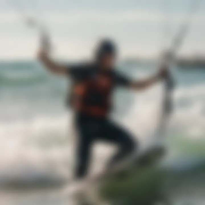 Kiteboarder demonstrating dynamic movement while wearing an impact vest.