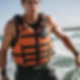 A close-up view of a high-quality impact vest designed for kiteboarding.