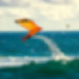 Skywalker kite soaring through the skies over a beach