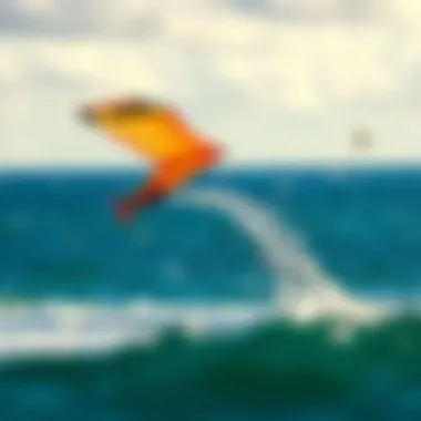 The Skywalker Kite in Action Skywalker kite soaring through the skies over a beach