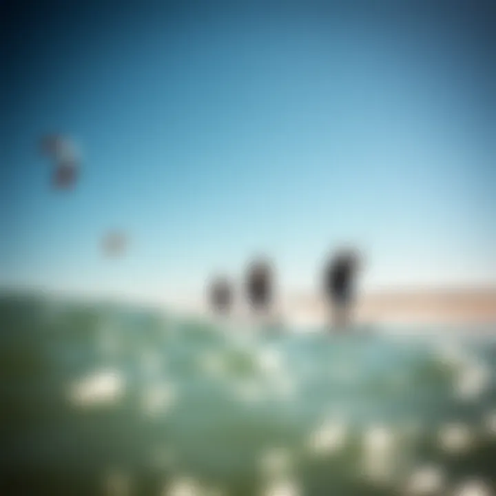 Enthusiasts Embracing Skywalker Kiteboarding Kiteboarding enthusiasts enjoying a perfect day with Skywalker kites