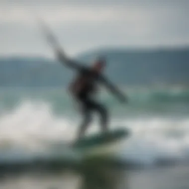 A kiteboarding enthusiast engaging with the foil box during a water session.