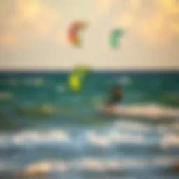 Vibrant kiteboarding action at Tiger Tail Beach, showcasing colorful kites in the sky.