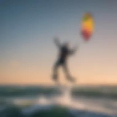 Dynamic kiteboarding action showcasing a vibrant kite in the sky