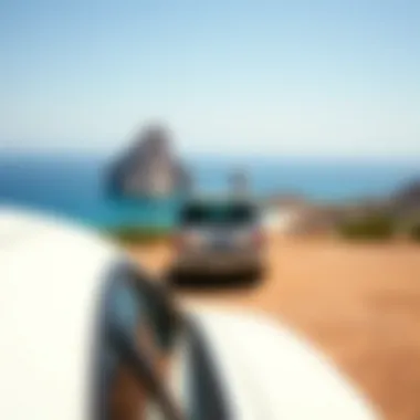 Exploring with a Rental Car Rental car parked with a stunning landscape in the background