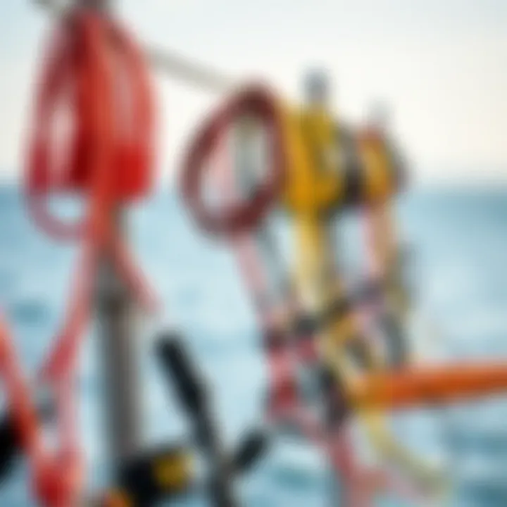 Variety of Harness Lines for Windsurfing Different types of harness lines displayed