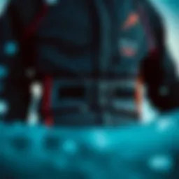 Detailed view of a cold water drysuit showcasing its design and features