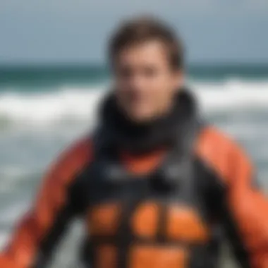 A satisfied kiteboarding enthusiast wearing a fully functional drysuit