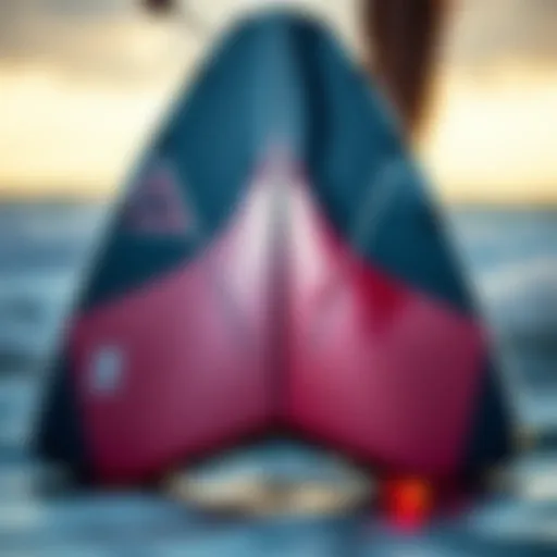 Detailed view of an F1 foil board showcasing its sleek design