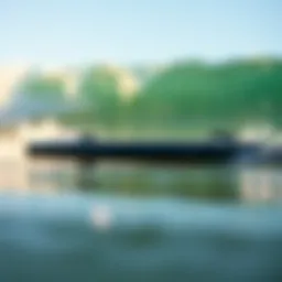 A close-up of a hydrofoil board showcasing its sleek design and advanced technology.