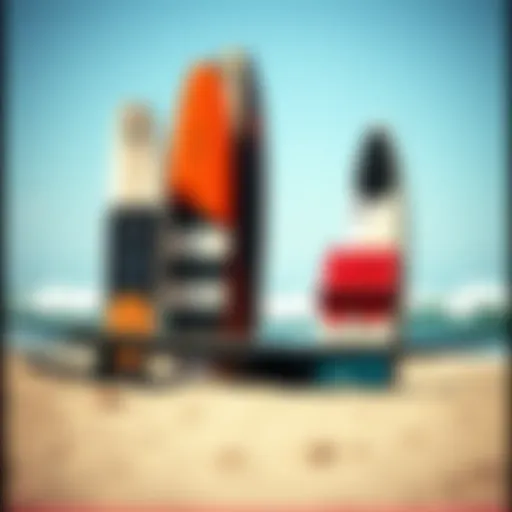 A variety of kiteboards showcasing different sizes and shapes