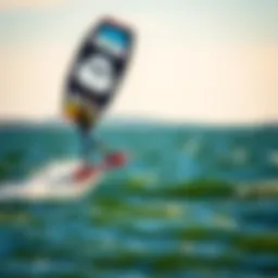 Kiteboarder gliding over the water at Lake St. Clair