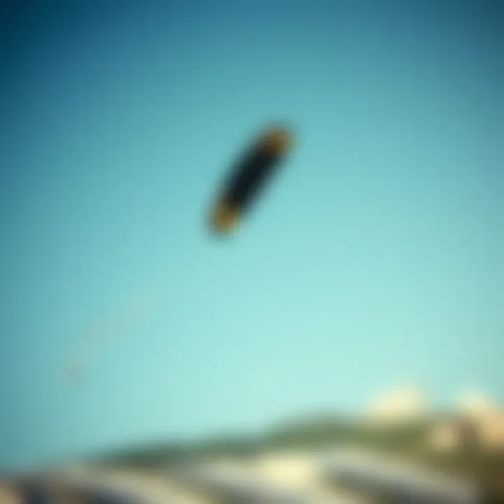 Dynamic power kite soaring against a blue sky