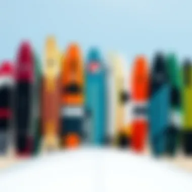 Diverse Kitesurfing Boards A variety of kitesurfing boards lined up for view