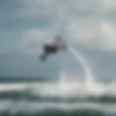 Kiteboarder executing a dynamic strike ride maneuver