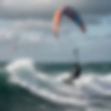 Kiteboarder navigating strong winds during a strike ride