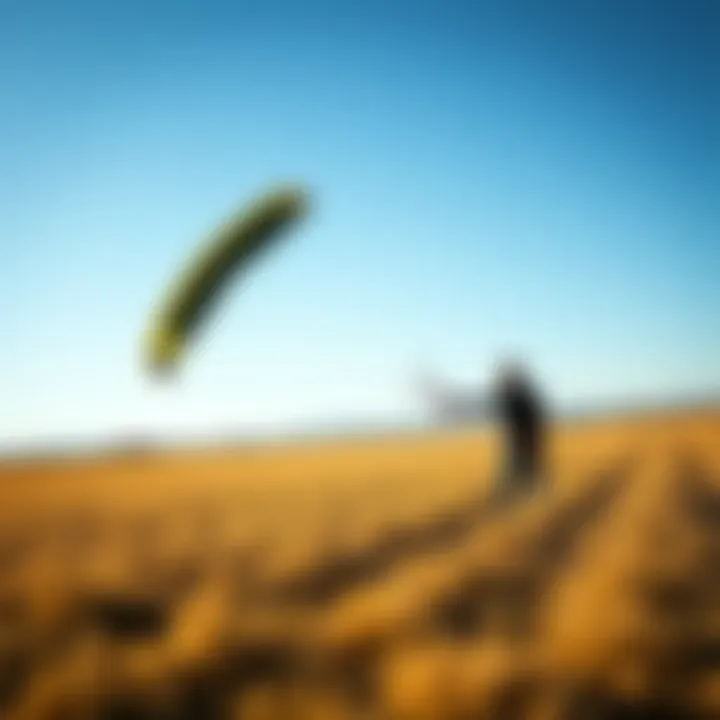 A trainer kite in an open field being controlled by an individual
