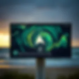 Weather radar screen displaying storm patterns